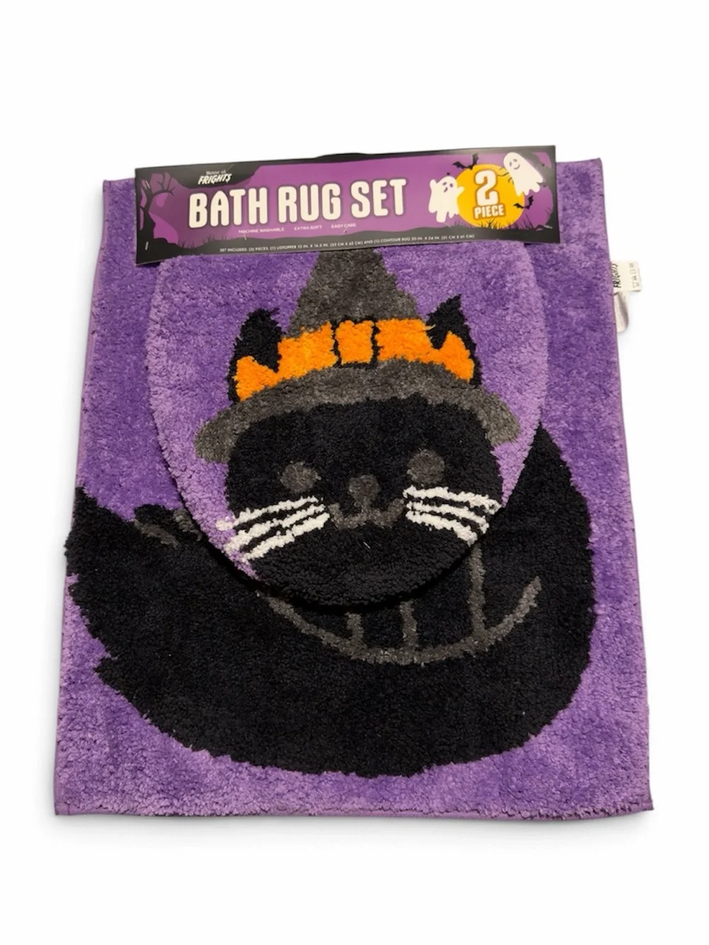 Purple Halloween Cat Kids Bath Rug Set - 2 Piece